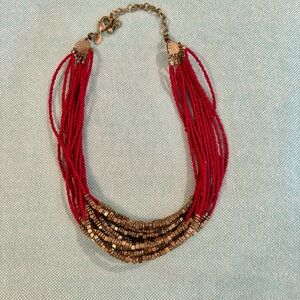 Chico's Red and Gold Beaded Necklace